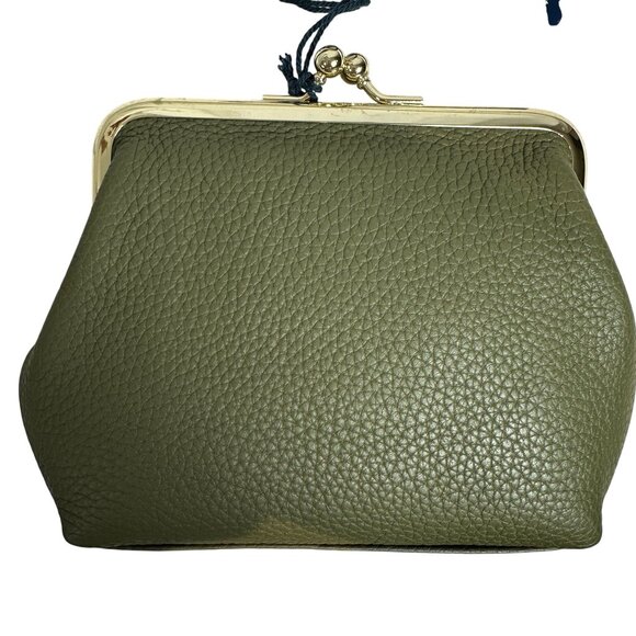 Dooney Bourke Kiss Lock Large Framed Pebbled Leather Coin Purse Olive Green NEW - Picture 2 of 7